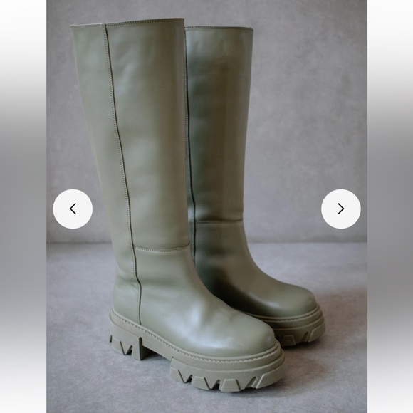 Alohas Katiuska Boot: chunky lug sole knee-high tall leather boots in green - Picture 3 of 12